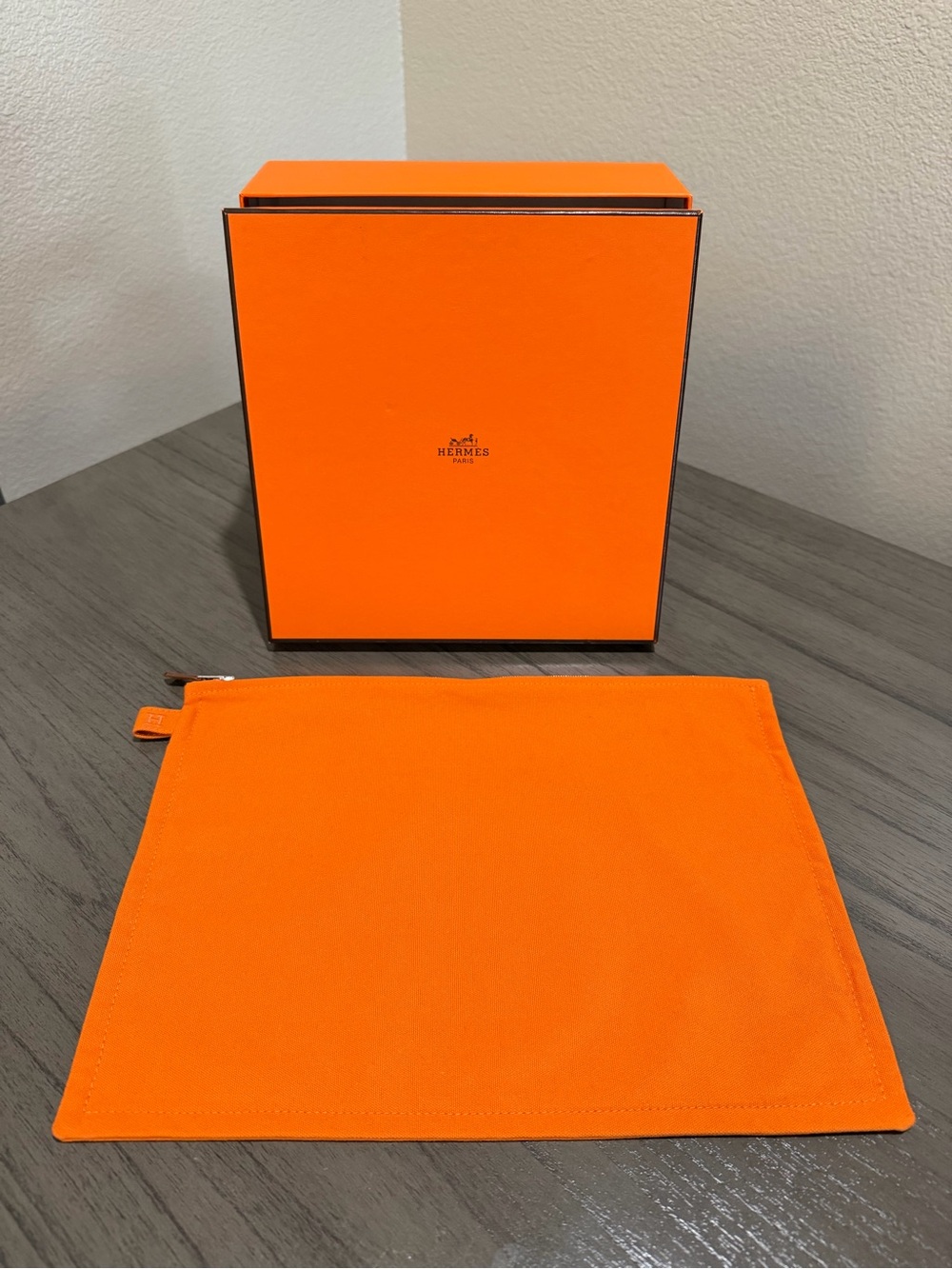 Hermès Orange Cotton Zip Closure Pouch / Toiletry / Make-up Bag
